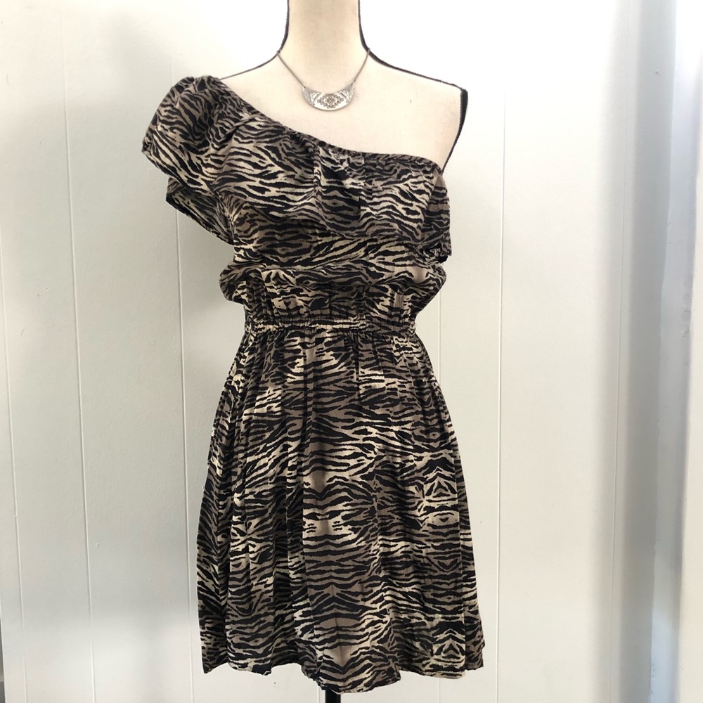 Cotton On Zebra Print One Shoulder Ruffle Mini Dress NWT Size Small